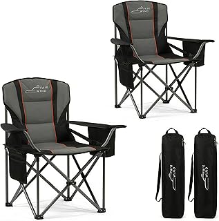 FAIR WIND 2 Pack Fully Padded Oversized Camping Chair 500LBS Capacity Heavy Duty Folding Chair for Heavy People with Adjustable Lumbar Support, Cooler Bag & Cup Holder for Outdoor, Beach product image