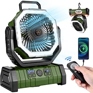 Odoland 30000mAh Camping Fan with LED Lantern, Rechargeable Battery Operated Oscillating Fan with Remote & Hook, Portable Tent Fan with Timer, 4 Speeds for Outdoor Camp RV Jobsite Power Outage, Green product image