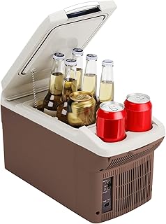 12V Car Refrigerator Cooler/Warmer 6 Quart (6L) 40℉~140℉,12 Volt DC &110V AC, Electric Car Fridge Portable Compact Camping Cooler,Thermoelectric 12V Small Fridge for Car,RV,Camping (Brown) product image