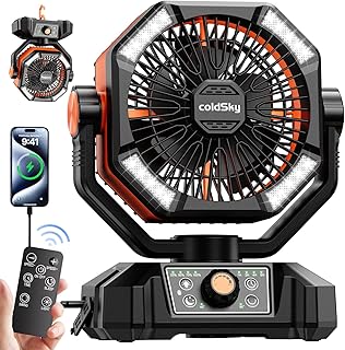 coldSky 𝟮𝟬𝟬𝟬𝟬𝗺𝗔𝗵 Camping Fan with 𝗗𝘂𝗮𝗹 𝗠𝗼𝘁𝗼𝗿, Battery Operated Fan with 4 LED Lantern, 8 Speeds Desk Fan with Remote, Portable Outdoor Fan with Hook for Tent, Power Outages, Jobsite product image