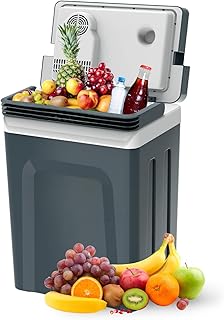 SubSun Electric Cooler and Warmer with Handle,27 Quart (25 L) Portable Thermoelectric Fridge, Car Fridge Cooler with 12V DC & 110 AC for Camping, Travel & Picnics,Grey product image