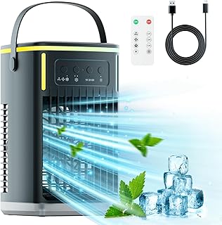 Portable Air Conditioners,Air Cooler Evaporative Personal,1500ML Cooling fan Air Conditioner with Remote,3 Wind Speed & 7 LED Light,3 Cool Mist& 2-8H Timer, Portable for Room Office Camping product image