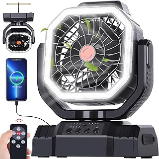 AVV 20000mAh High Speed Portable Camping Rechargeable Fan with Remote Control, Battery Powered with Auto Oscillating with Camping Essentials Accessories for Outdoor, Beach, Patio, Tent, Black product image