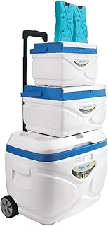 Pinnacle Cooler with Wheels – Practical Set of 66L Cooler with Wheels and Handle – Includes 30L 11L and 4.5L Camping Coolers and 2 Ice Bricks – Cup Holder and Sitting Lid – Extended Cooling Time product image