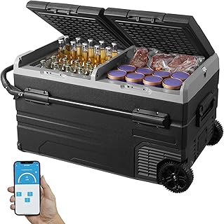 VEVOR Car Refrigerator, 12 Volt Car Refrigerator Fridge, 121.4QT Dual Zone Portable Freezer with Wheels and Handle, -4℉-68℉, 12/24V DC and 100-240V AC Compressor Cooler for Outdoor, Camping product image
