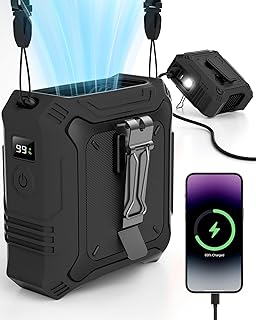TUNISE Portable Fan with 5-Speed Settings, Dual-Sided Clip on Wearable Belt Waist Fan for 8000mAh, 2 Settings including Flashlight,Travel Essential for Outdoor Camping as Power Bank product image