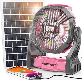 30000mAh Solar Fan with LED Lantern, 10W Solar Panel Rechargeable Battery Powered Camping Fan for Outside, 9 Inch Portable Battery Operated Hurricane Supplies for Picnic, Barbecue, Fishing, Travel product image