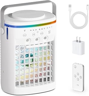 Portable Air Conditioner,Cooling Fan with 3 Speeds &3 Modes,2-8H Timer,1000ml Water Tank, Remote Control,4 in 1 Humidifier, Air Conditioner,Fan,Night Light,Evaporative Air Cooler for Home product image