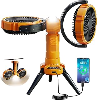 Camping Fan with Light,8000mAh Rechargeable Battery Powered Tent Ceiling Cooler Fans,270° Oscillating 360°Rotation Portable Camping Essentials Gear for Outdoor Canopy,Travel,Fishing,Yellow product image