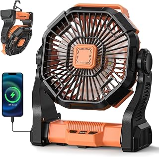 Camping Fan Battery Powered -20000mAh Portable Rechargeable Fans Light, Battery Operated Fan for Camping Hook 4 Speed Quiet Cordless USB Personal Cooling for Desk Home Beach Tent BBQ product image