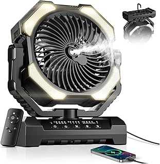 Misting Fan, Portable Camping Fans with 9oz Water Tank, 24000mAh Rechargeable Fan with 4 Speed, Battery Powered Fans with 120H Cooling, Last 5H Mist, 2 Mist Modes, Light, Outsides/Summer Essential product image