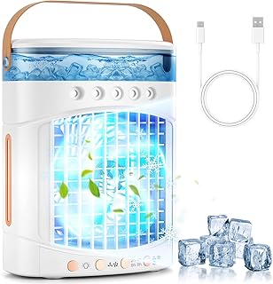 Portable Air Conditioners Parts Fans, 4-in-1 Portable Air Cooler Fan with 700mL Tank, 2 Speeds & 7-Color LED Lights - Mini Evaporative AC Unit for Camping, Office, Bedroom, Car product image