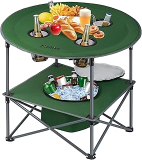 Portable Lightweight Folding Camping Table - Collapsible Foldable Picnic Camp Table with Cooler 4 Enlarged Upgraded Cup Holders and Carry Bag for Tailgating Beach BBQ RV Hiking Party Travel product image