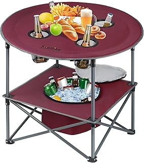 Portable Lightweight Folding Camping Table - Collapsible Foldable Picnic Camp Table with Cooler 4 Enlarged Upgraded Cup Holders and Carry Bag for Tailgating Beach BBQ RV Hiking Party Travel product image