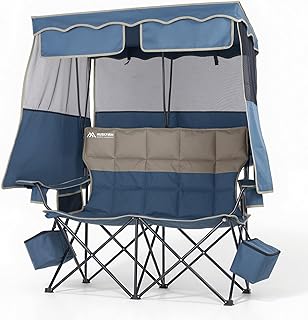 Double Beach Chair With Canopy Shade Camping Chair With Canopy Oversized Double Camping Chair With Canopy Folding Loveseat Chair With Two Cup Holders and Cooler Bag For Camping,Beach, Fishing product image