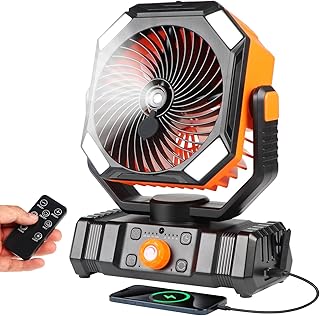 Portable Camping Fan with Misting, 20000mAh Rechargeable Battery Powered Fan, 16-58H Runtime, LED Light & Hook, USB Emergency Charging, Outdoor Tent Fan for Camping Fishing Patio product image
