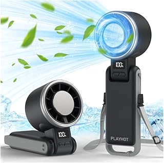 Portable Handheld Turbo Fan with Ice Cooling, Rechargeable Personal Fan, Up tp 12Hrs Cooling, 5 Speed 25550RPM Powerful Portable Fan for Travel, Outdoor, Camping, Hiking (Black) product image