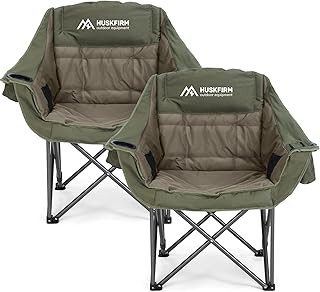 Huskfirm 2 Pack Camping Chairs Oversized Padded Camping Chair Heavy-Duty Foldable Camping Chairs with Cup Holder and Cooler Bag Portable Lawn Chair for Sports Outdoors-Support 450LBS,Green product image