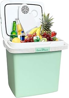 Iceblue Electric Cooler, 26 Liters/28 Cans Mini Fridge with Automatic Locking Handle, 120V AC Home Power Cord & 12V Car Adapter Car Refrigerator, Car Fridge for Home, Car, Gift - Green product image