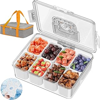Chilled Snackle Box Container with Ice Pack, Bonus Insulated Bag Charcoolerie Chilled Portable Serving Tray, 8 Compartment Snack Container for Charcuterie Snack Road Trip Picnic Essentials product image