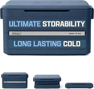 Coleman Snap 'N Go 55-Quart Collapsible Hard Cooler, Portable Hard-Sided Cooler with Waterproof Removable Liner, Space-Saving & Quick Set Up, 64 Hours Cold, Sapphire Blue product image