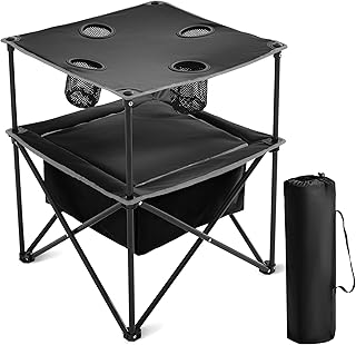 Portable Outdoor Folding Camping Table with 4 Cup Holders & Cooler Compartment, Waterproof Picnic Table for Picnic, BBQ, Beach, Hiking (Black, 1 PCS) product image
