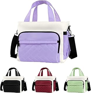 Women's Insulated Lunch Box Bag - Stylish Tote Design, Leakproof Waterproof Lunch Cooler, Large Lunch Tote Bags for Work Commute & Dates (White-Purple) product image
