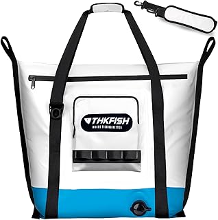 THKFISH Insulated Fish Cooler Bag, 25x17.5in Portable Soft Cooler Bag for Caught Fish, Travel, Beach, Camping, Picnic, Lunch, Fishing, 24HR Cold Retention(White-Blue) product image
