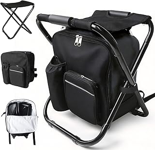 Folding Camping Chair Stool Backpack with Cooler Insulated Picnic Bag, Portable Hunting Fishing Multifunction Chair for Outdoors Hiking Hunting Travel (Black) product image