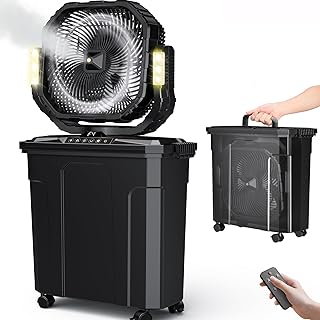 Ausic Portable Bucket Misting Fan-20L, 30000mAh Outdoor Oscillating Cooling Fan with Water Spray for Patios, 12 Inch Rechargeable Battery Camping Fan with Remote, Beach/Travel Essentials product image