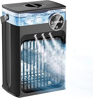 Portable Air Conditioners, 4 in 1 Evaporative Air Cooler with 1200ML Tank, Queit Cooling Fan with Remote Control, 2-8H Timer, 3 Modes & 8 LED Lights, Personal AC Unit for Bedroom, Office and Camping product image