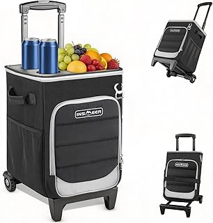 INSMEER 2-in-1 Rolling Cooler with Wheels, 60 Cans Collapsible Soft Sided Cooler on Wheels, Hard Top with 2 Cup Holders, Insulated 100% Leakproof Wheeled Cooler Bag for Beach Camping Outdoor product image