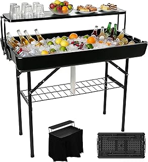 Double-Layer Cooler Table with Drain & Storage Rack, Portable Folding Ice Cooler Table with a Matching Skirt for Picnic,Party, Outdoor Events, Camping, Wedding,40.5"*39.3"*22.04" (Black) product image