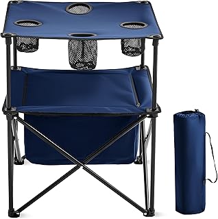 Portable Outdoor Folding Camping Table with 4 Cup Holders & Cooler Compartment, Waterproof Picnic Table for Picnic, BBQ, Beach, Hiking (Dark Blue, 1 PCS) product image