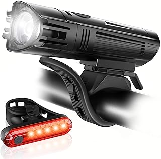 Ascher Ultra Bright USB Rechargeable Bike Light Set, Powerful Bicycle Front Headlight and Back Taillight, 4 Light Modes, Easy to Install for Men Women Kids Road Mountain Cycling Black product image