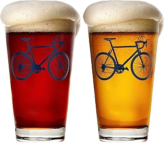 Greenline Goods - Bicycle Beer Glasses (Set of 2) |16 oz Drinkware with Colorful Cyclist Designs | Premium Decorative Glassware | Unique Gifts for Cyclists & Bike Riders [Navy] product image
