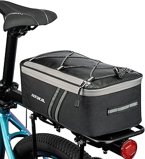 JXFUKAL Rear Bike Rack Bag with Rain Cover, 7L/9L/10L/12L Waterproof Bicycle Ebike Saddle Bag Cycling Pannier Trunk Carrier with Reflector & Adjustable Cord for Commuter Travel Outdoor product image