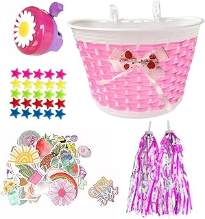 Kids Bike Decorations Accessories,Bicycle Scooter Basket, Children Bicycle Bell,Bike Handle Streamers and Stickers, Bike Star Spoke Decoration Set for Girls Boys product image