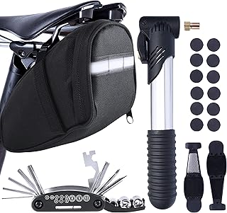 Bike Repair Kit, Saddle Bag with Tire Tool, Mini Pump, Multitool Bicycle Accessories Set for Adult Bikes Road Mountain MTB product image