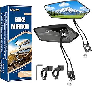 Diyife Bike Mirror 1 Pair, [New Version] HD Wide Angle Large Handlebar Rearview Mirror, Blast-Resistant 360°Adjustable Bicycle Rear View Mirror Accessories for Ebike Mountain Road Bike product image
