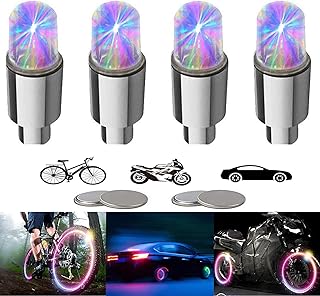 4/8 LED Bike Wheel Lights Car Tire Valve Stems Caps Bicycle Motorcycle Waterproof Tyre Spoke Flash Lights Cool Reflector Accessories for Kids Men Women with 10 Extra Batteries product image