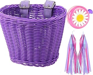 Bike Basket Kid Bicycle Basket Bike Accessories, 1pc Bicycle Bell with Stickers, 1pc Kid Bicycle Front Basket and 1pairs Colorful Ribbons Tassels Decoration for Girl Boy product image