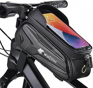 Bike Bag - Waterproof Bike Frame Bag with Sun-Visor Rain Cover, Bike Phone Holder with TPU Sensitive Touch Screen, Handlebar Bag Bicycle Accessories, Large Capacity Suitable Phone Under 7" product image