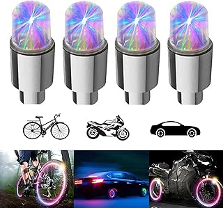 4 Pack LED Bike Wheel Lights Car Tire Valve Stems Caps Bicycle Motorcycle Waterproof Tyre Spoke Flash Light Cool Reflector Accessories for Men Women Kids (Colorful) product image