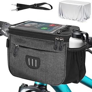 Bike Handlebar Bag with Rain Cover, Shoulder Strap, Bike Basket Front with Phone Holder 6.8", Road Mountain Bicycle Pouch for Kids Men Women product image
