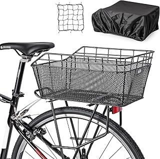 Rear Bike Basket - Large Bicycle Rear Basket with Cargo Net and Waterproof Cover, Wire Bike Baskets Rear Large Capacity (NO Bike Rack Include) product image