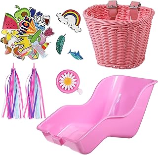 Doll Bike Seat with 28 Pcs Stickers Decals Bicycle Basket for Kids Handlebar Streamers Colorful Ribbons Tassel Daisy Bike Bell for Girls Boys Bicycle Accessories Christmas Kids Gift product image