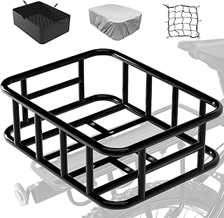 Bike Basket Rear Rack Bike Basket with Cargo Net and Liner Large Bicycle Basket Heavy Duty Bicycle Rear Basket with Liner Waterproof Cover Cargo Net product image