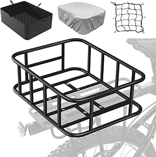 Bike Basket Rear Rack Bike Basket with Cargo Net and Liner Large Bicycle Basket Heavy Duty Bicycle Rear Basket with Liner Waterproof Cover Cargo Net product image