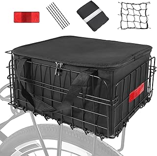 Bike Basket Rear, Folding Bicycle Basket with Removable Waterproof Liner Bag, Rear Bike Cargo Rack, Bike Accessories Frame Basket for Adult Women Men Carrying Dogs,Pet,Grocery,Quick Release Design product image